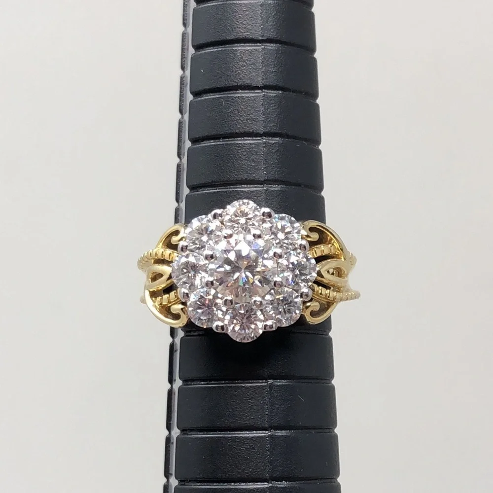 Moissanite Fire Ring 14K Yellow Gold Over 925 Silver Cluster Flower Size 6